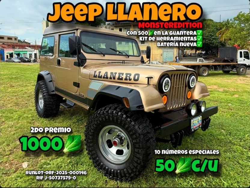 Jeep Llanero Monster Edition, afiche de la rifa de referencia